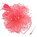 Fascinator de mariée rouge avec voile en maille, plumes et perles sur serre-tête - Rouge pastèque