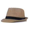 Breathable light brown straw jazz hat with black ribbon trim and white stitching - M(56-58cm) / Khaki