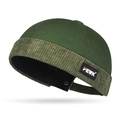 Dark green hip hop brimless docker hat with corduroy patchwork and adjustable strap - Dark Green