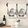 Christmas kitchen towel set with festive gnomes and trees on white microfiber fabric - Design 11 (2PCS)