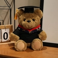 Deep brown plush graduation teddy bear with black academic cap and yellow tassel - Red V-Neck Style