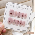 Pink and purple handmade press-on nails with heart patterns and glitter sequins - XS / Pink Purple Heart Style (FM058-XS)