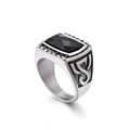 Hip hop style men's titanium steel ring featuring a square black onyx with diamond accents - US 7 / Steel (KR53755)