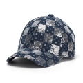 Detail of silver sequins in a checkerboard pattern on dark blue denim baseball cap - One Size / Navy Blue