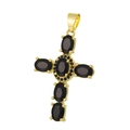Detail view of a gold cross pendant with oval black gemstones and a central black stone - Pendant 58 (Gold Black Stone Decor Cross)