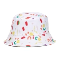 Weißer Anglerhut aus Canvas mit bunten Regenbogen-Schriftzügen und abstrakten Mustern - M (56-58cm) / Weiß