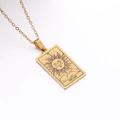 Golden rectangular tarot pendant necklace with The Sun XIX engraving on link chain - The Sun