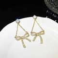 Elegant gold bow earrings with sparkling cubic zirconia crystals and drop design - 20#E4072 Silver Pin-Gold
