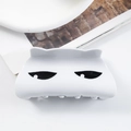 Cute white cat hair claw clip with minimalist black eyes cartoon design for women - White