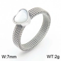 Mesh chain stainless steel ring with white shell heart pendant, width 7mm and weight 2g - Silver Shell Inlay Heart (KR108349-K)