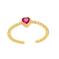 Minimalist gold heart ring with purple zircon stone and adjustable open band - Adjustable Open / Rose Red