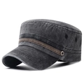 Berretto piatto in cotone grigio antracite lavato con bottone vintage e cinturino laterale - Regolabile / Nero