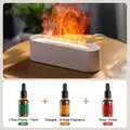 White 3D flame diffuser set with three 10ml essential oil bottles in a home setting - DQ709 Standard / With 3x10ml Essential Oils (Cologne/Floral/Fresh) / White