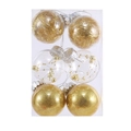 6-piece gold Christmas ball ornaments set with glitter and clear tinsel designs - 6cm / Gold
