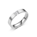 Detailed view of brushed titanium steel ring with square-cut zircon stone setting - US 5 / Silver