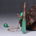 Green Aventurine hexagonal pillar crystal necklace with vintage bronze wing accents - Antique Bronze Green Aventurine