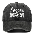 Gorra de béisbol de algodón gris oscuro lavado con bordado y gráfico blanco de Soccer MOM - Ajustable / Negro