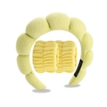 Pale yellow plush sponge headband and wristband set for facial washing and makeup - Yellow Terry Headband + 2 Wristbands