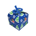 Dunkelblaue Weihnachtsgeschenkbox mit Schneeflocken und Schlittenmotiv und Griff - Weihnachtsschachtel / 12*12cm / Dunkelblaues Geschenk