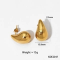 Polished gold stainless steel teardrop earrings 21mm height in elegant hollow stripe design - 21mm Smooth Teardrop (KDE2047)