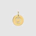 14K gold plated stainless steel round pendant with sparkling diamond letter O - 14K Gold - O