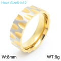 Bague bicolore 8mm pour homme en titane avec motif ondulé et bords dentelés - US 8 / Doré