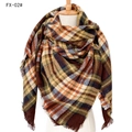 Plaid cashmere scarf in brown, orange and green colors with tassels on a mannequin - 140x140cm / 02# Brown Multicolor Plaid