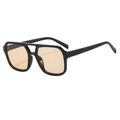 Classic double-bridge pilot sunglasses with black frames and light brown tinted lenses - Black Frame Light Tea Lens