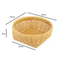 Square woven fruit basket in light natural wood color with detailed size dimensions - W330 Yellow Large Basket / Top 26cm Height 9cm Base 20cm