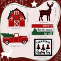 Detailansicht der rustikalen Weihnachtsschilder aus Holz mit rotem Truck und Rentier - Hölzerne Weihnachts-Etagen-Tablett-Dekoration (Auto, Rentier, Haus, LKW, Schild) / Einseitig weiß lackierte Holzplatte