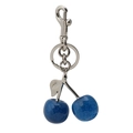 Sparkly blue cherry keychain with silver lobster clasp and pearl extender strap - Blue Cherry with Matte Silver