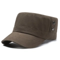 Casquette militaire en toile de coton marron foncé avec boutons et surpiqûres - Réglable / Vert Militaire