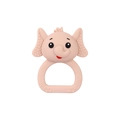 Pink elephant silicone baby teether with easy-grip ring handle and textured surface - Elephant Rattle Teether / Pink