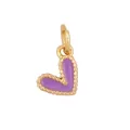 Golden brass heart pendant with purple enamel inlay and beaded edge design - Lavender Beaded Heart-L282992