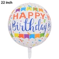22 inch clear 4D round balloon with Happy Birthday print and colorful confetti patterns - Flag Bunting Print Style