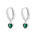 Detailed view of silver heart-shaped drop earrings featuring sparkling green crystals - Heart Pendant (VE1282) / White Gold
