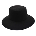 Close-up of the smooth black felt texture and flat wide brim on the minimalist fedora hat - Black