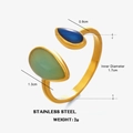 Adjustable golden stainless steel ring with blue and light green teardrop gems - Blue and Green Ring