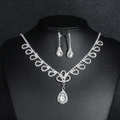 Elegant silver necklace and drop earrings set with sparkling rhinestones on a black bust - Necklace + Earrings Set / Silver (DTN14027248S)