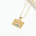 Classic gold rectangular pendant necklace with colorful cubic zirconia rainbow pattern - Colorful Zirconia Rectangle