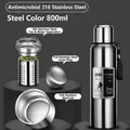800ml 316 stainless steel vacuum flask in natural silver finish with tea infuser - 800ML / Long Tea Filter + Carrying Rope / Steel Color