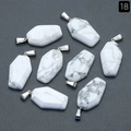 Mini white crystal coffin pendants with gray marble texture and silver bails - Howlite