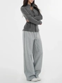 Ensemble veste polaire grise et pantalon large pour femme, vue de profil minimaliste - S / Gris Doublé Polaire