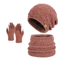 Winter knit hat scarf and touchscreen gloves set in red and white marl texture - Three-Piece Set / Mixed Color Red