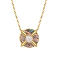 X-shaped S925 sterling silver necklace with gold plating, mother of pearl and a pearl - Gold MOP & Pearl Pendant(30起订-GPN28-14K)