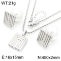 Silver retro titanium steel jewelry set with square pendants and white pearls - Geometric Square Pearl Style (KS222170-GC)