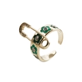 Bague épingle à nourrice plaquée or avec marguerites vertes et accents de zircon - Ouvert Réglable / Or - Marguerite Verte