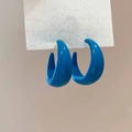 Detailed close-up of vibrant blue C-shaped acrylic hoop earrings on white card stock - 12# Steel Pin - Blue Geometric