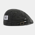 Vintage dark grey washed cotton beret hat with adjustable metal buckle and Brooklyn patch - Adjustable / Black