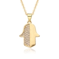 Golden Hamsa hand necklace with micro-pave cubic zirconia on a fine cross chain - Hamsa Hand / Gold